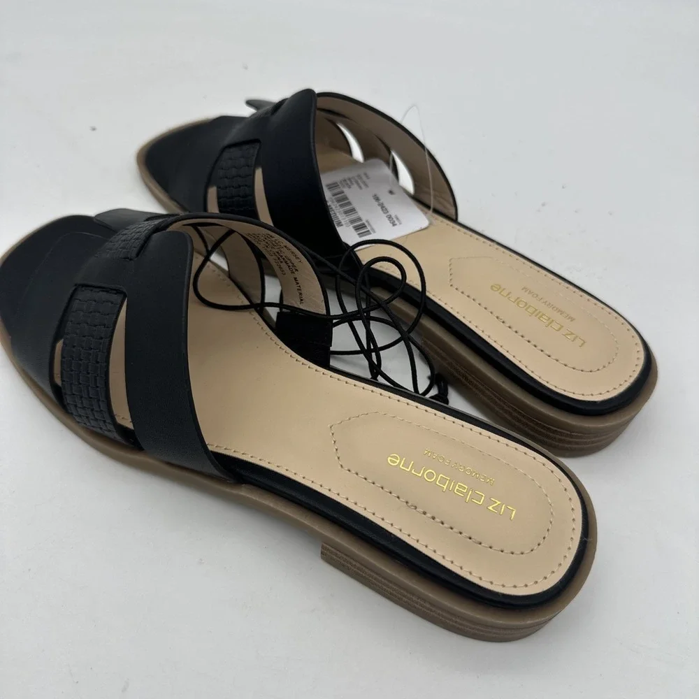 Liz‎ Claiborne Mersey BLACK Faux Leather Slip On Sandals Size 6M NWT